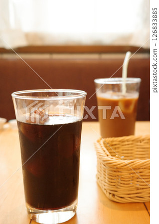 Iced coffee on a cafe table Iced coffee on a cafe table 126833885
