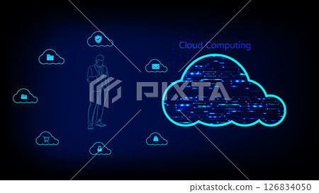 Illustration cloud computing with user accessing data smartphones, representing digital data storage and secure communication 126834050