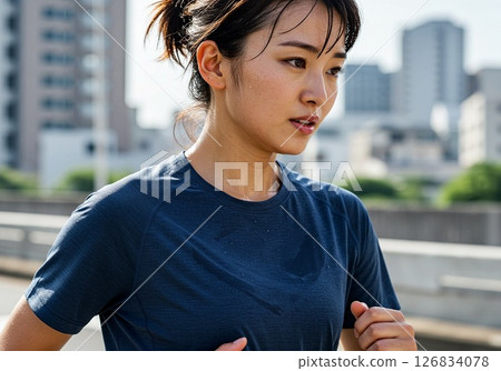 夏季跑步的女跑步運動員 126834078