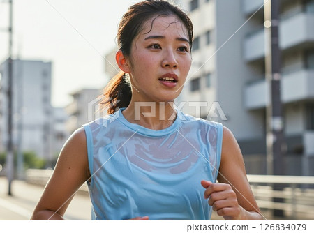 夏季跑步的女跑步運動員 夏季跑步的女跑步運動員 126834079