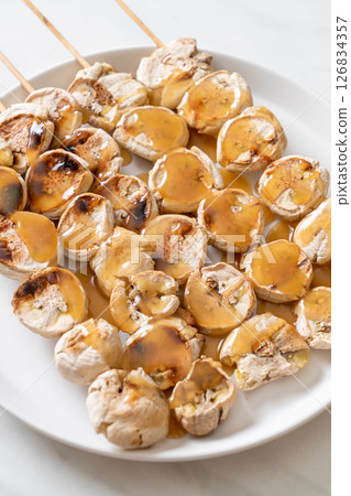 Grills Banana with Caramel Sauce Grills Banana with Caramel Sauce 126834357