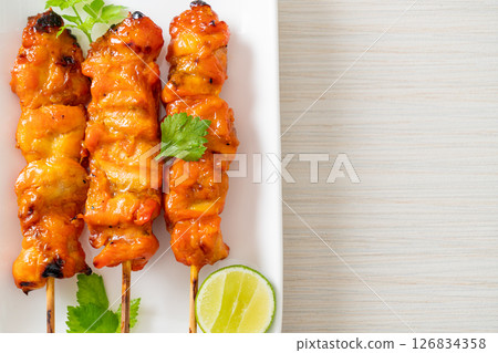 grilled chicken skewer with herbs and spices grilled chicken skewer with herbs and spices 126834358