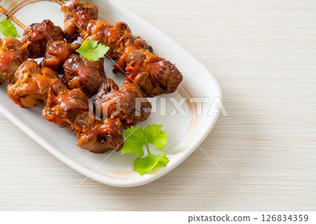 grilled chicken gizzard skewer with herbs and spices 126834359