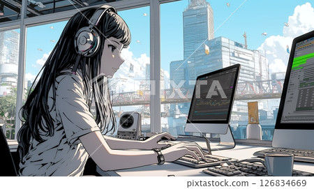 在現代呼叫中心辦公室工作的女性接線員 126834669