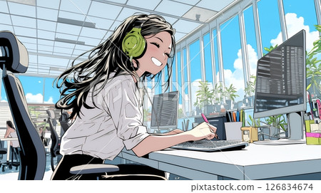 在現代呼叫中心辦公室工作的女性接線員 在現代呼叫中心辦公室工作的女性接線員 126834674