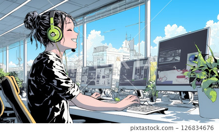 在現代呼叫中心辦公室工作的女性接線員 在現代呼叫中心辦公室工作的女性接線員 126834676