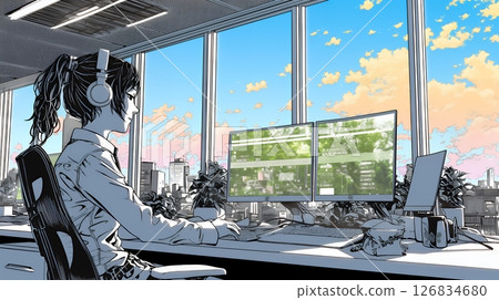 Female operator working in modern call center office 126834680