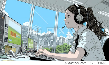 Female operator working in modern call center office Female operator working in modern call center office 126834685