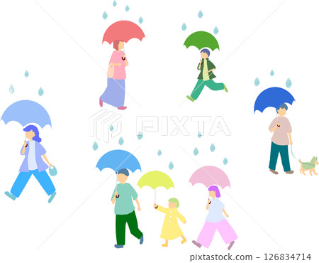 人們撐著傘的插圖 人們撐著傘的插圖 126834714