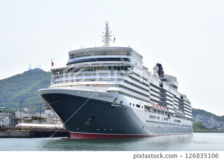 Photographing the cruise ship Queen Elizabeth calling at Hakodate Port in Hakodate, Hokkaido in spring 126835106
