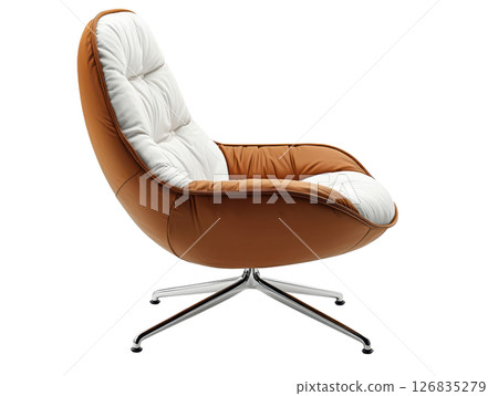 Cozy armchair with plush cushions in brown and colors, perfect for relaxation 126835279