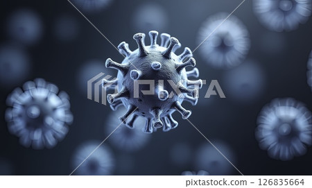 3D illustration of a blue virus particle with detailed surface texture 126835664