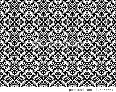 Flower geometric pattern. Seamless vector background. White and black ornament. Ornament for fabric, wallpaper, packaging. Decorative print. Flower geometric pattern. Seamless vector background. White and black ornament. Ornament for fabric, wallpaper, packaging. Decorative print. 126835665