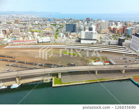 春天的北海道函館市函館站鳥瞰圖 126835690