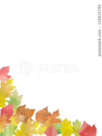 由彩色樹葉製成的垂直框架。秋季水彩插圖。 126835793