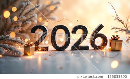 Festive 2026 New Year Celebration with Elegant Decorations and Sparkling Lights 126835890