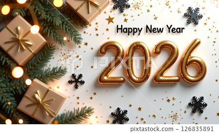 Festive New Year 2026 Celebration with Decorations and Gifts in a Seasonal Setting 126835891