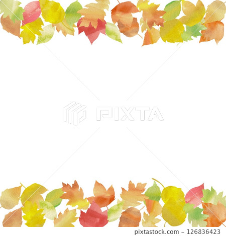 A frame made of colorful, cute fallen leaves. Autumn color illustration using watercolors. A frame made of colorful, cute fallen leaves. Autumn color illustration using watercolors. 126836423