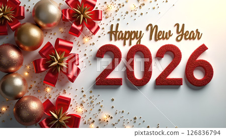 Festive greeting card design showcasing the year 2026 with celebratory elements 126836794