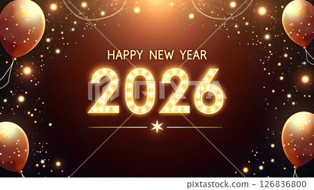 Festive New Year 2026 Celebration with Sparkling Lights and Balloons Graphic 126836800