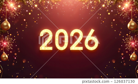 Festive and Sparkling 2026 New Year Celebration with Golden Decorations 126837130