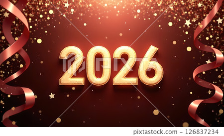 Elegant 2026 New Year Celebration with Golden Numbers and Festive Decorations 126837234
