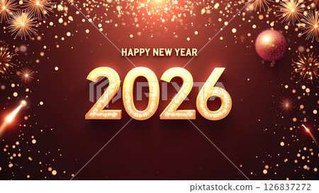 Sparkling Celebration: Welcoming the Year 2026 with Festive Fireworks and Golden Glow Sparkling Celebration: Welcoming the Year 2026 with Festive Fireworks and Golden Glow 126837272