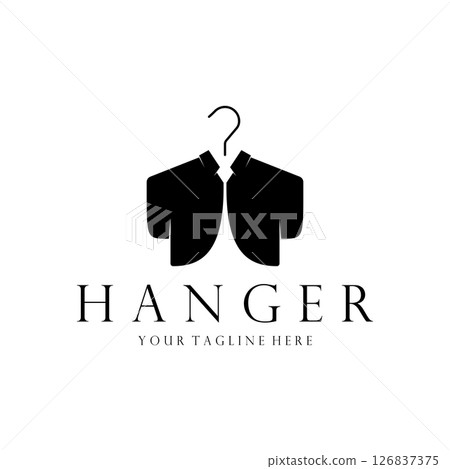 Simple clothes hanger logo details with creative design.for business, boutique, fashion, lifestyle, beauty, wardrobe, wedding dress, clothing store 126837375