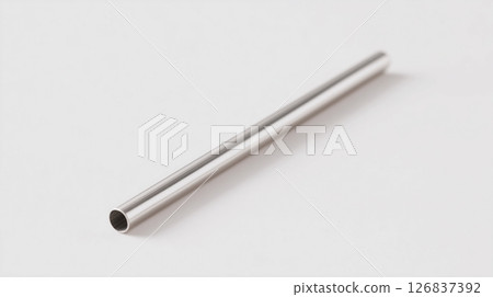 Long stainless steel straw photographed on a white background Eco-friendly material 126837392