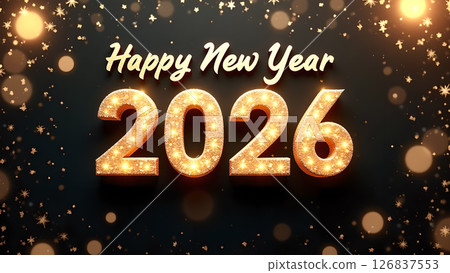 Festive Happy New Year 2026 Celebration Design with Golden Sparkles and Bokeh Festive Happy New Year 2026 Celebration Design with Golden Sparkles and Bokeh 126837553