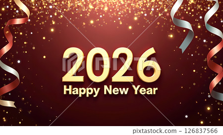 Festive 2026 New Year Celebration Background with Confetti and Ribbons Festive 2026 New Year Celebration Background with Confetti and Ribbons 126837566