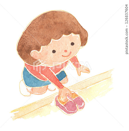 水彩風格兒童排隊鞋兒童保育、教育和教育材料 水彩風格兒童排隊鞋兒童保育、教育和教育材料 126837604