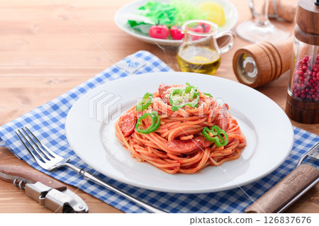 Western-style lunch set of home-style Neapolitan and salad Western-style lunch set of home-style Neapolitan and salad 126837676