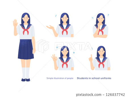女高中生水手服5個姿勢一套穿夏裝的女孩 126837742