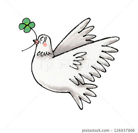 White dove and four-leaf clover White dove and four-leaf clover 126837806