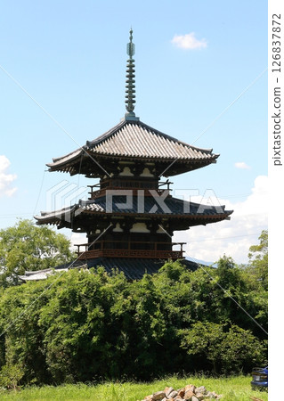 National Treasure, the Three-story Pagoda of Hokiji Temple [Ikaruga Town, Ikoma District, Nara Prefecture] 126837872