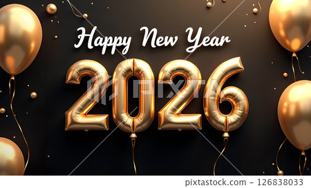 Golden Celebration: Happy New Year 2026 with Balloons and Festive Decorations Golden Celebration: Happy New Year 2026 with Balloons and Festive Decorations 126838033