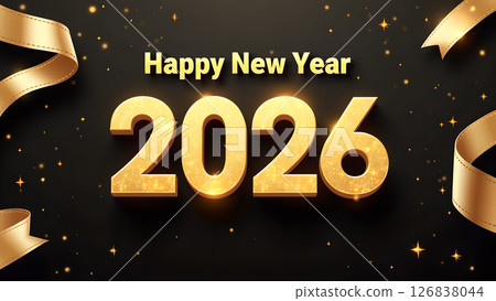 Elegant golden happy new year 2026 festive banner design celebration background 126838044