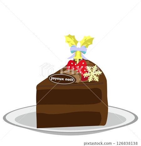 Illustration of a chocolate Christmas cake on a plate Illustration of a chocolate Christmas cake on a plate 126838138