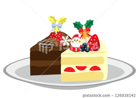 Illustration of two types of Christmas cakes on a plate 126838142