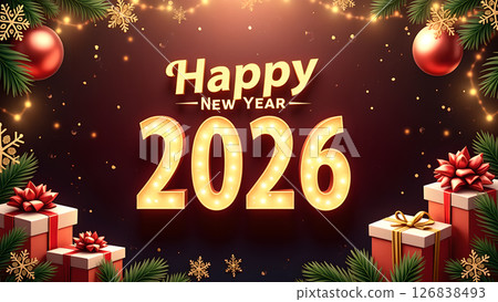 Festive 2026 New Year Celebration with Ornaments, Presents, and Holiday Cheer 126838493