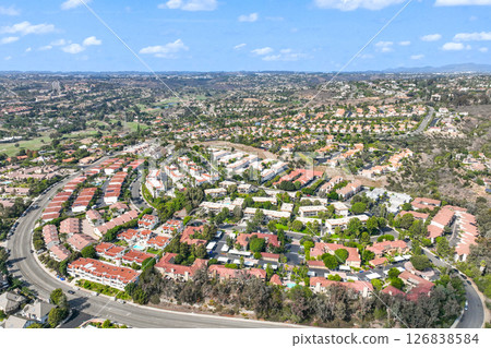 Aerial view of townnhouse condonium houses in Carlsbad, North County San Diego Aerial view of townnhouse condonium houses in Carlsbad, North County San Diego 126838584
