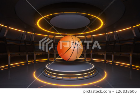 Indoor stage and basketball, 3d rendering. 126838606