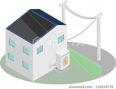Home with isometric household batteries and solar panels Home with isometric household batteries and solar panels 126838739