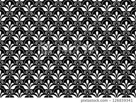 Flower geometric pattern. Seamless vector background. White and black ornament. Flower geometric pattern. Seamless vector background. White and black ornament. 126839341