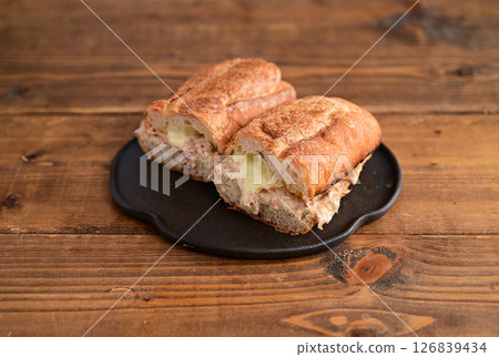 Tuna and cheese baguette sandwich 126839434