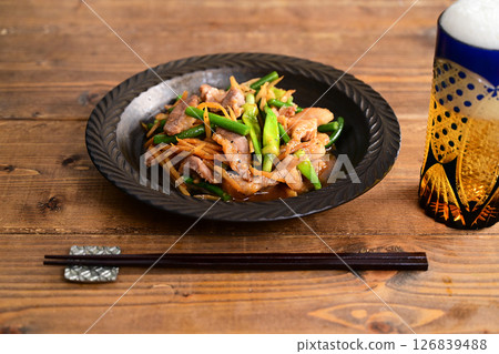Stir-fried pork belly with miso 126839488