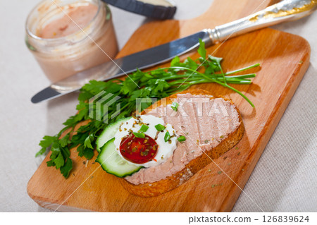 Toast with pate, cheese, cucumber 126839624