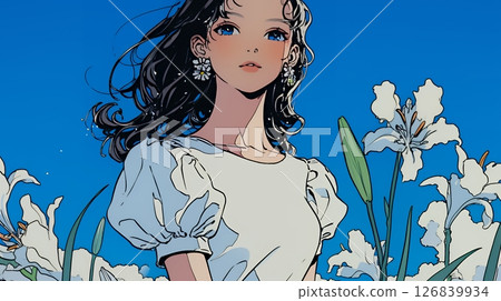 拿著百合花的年輕女子 126839934