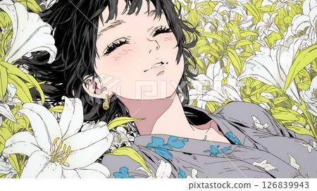 拿著百合花的年輕女子 126839943